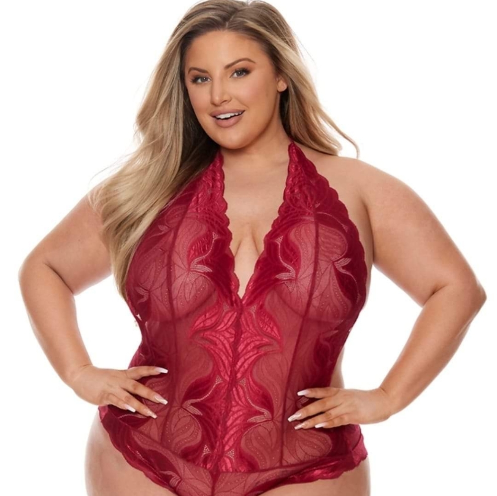 Patterned Lace Halter Teddy